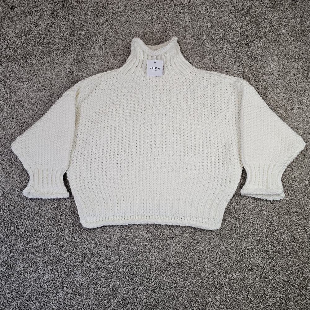 NWT Yuka Paris Sweater Size T2 (M) Chunky Knit Turtleneck Ivory Acrylic